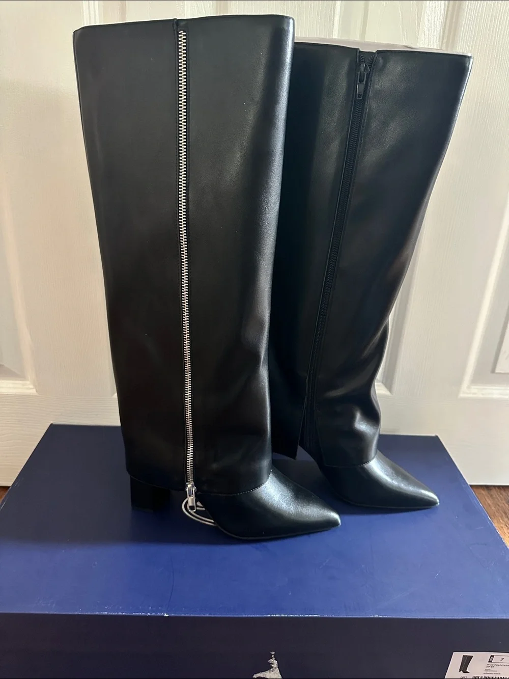 Women's Faux Leather Fold Over Zip Knee High Boots Size 7
